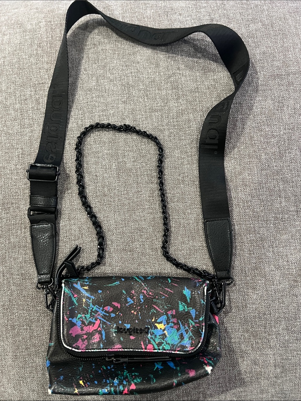 Desigual Black Crossbody Bag with Multicolor Paint-Splash